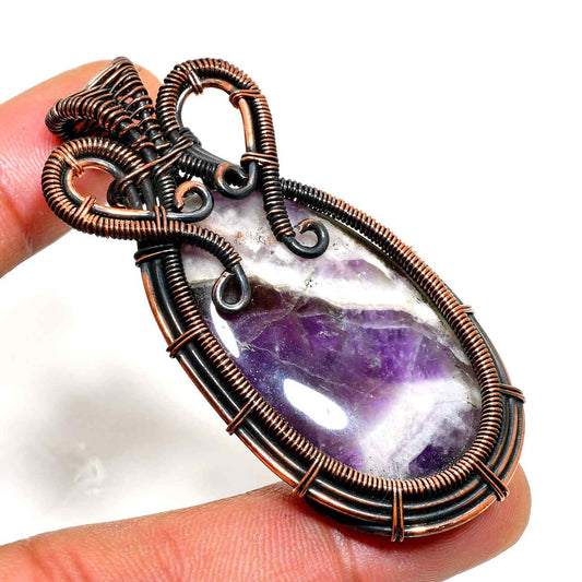 Ezra’s Veil – Oxidized Copper Amethyst Pendant