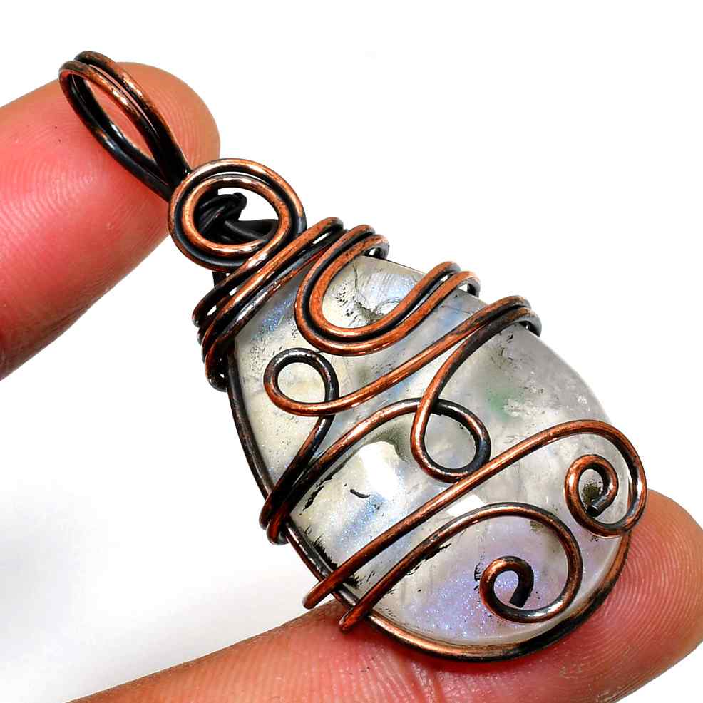 Ember’s Glow – Moonstone & Copper Wire Pendant