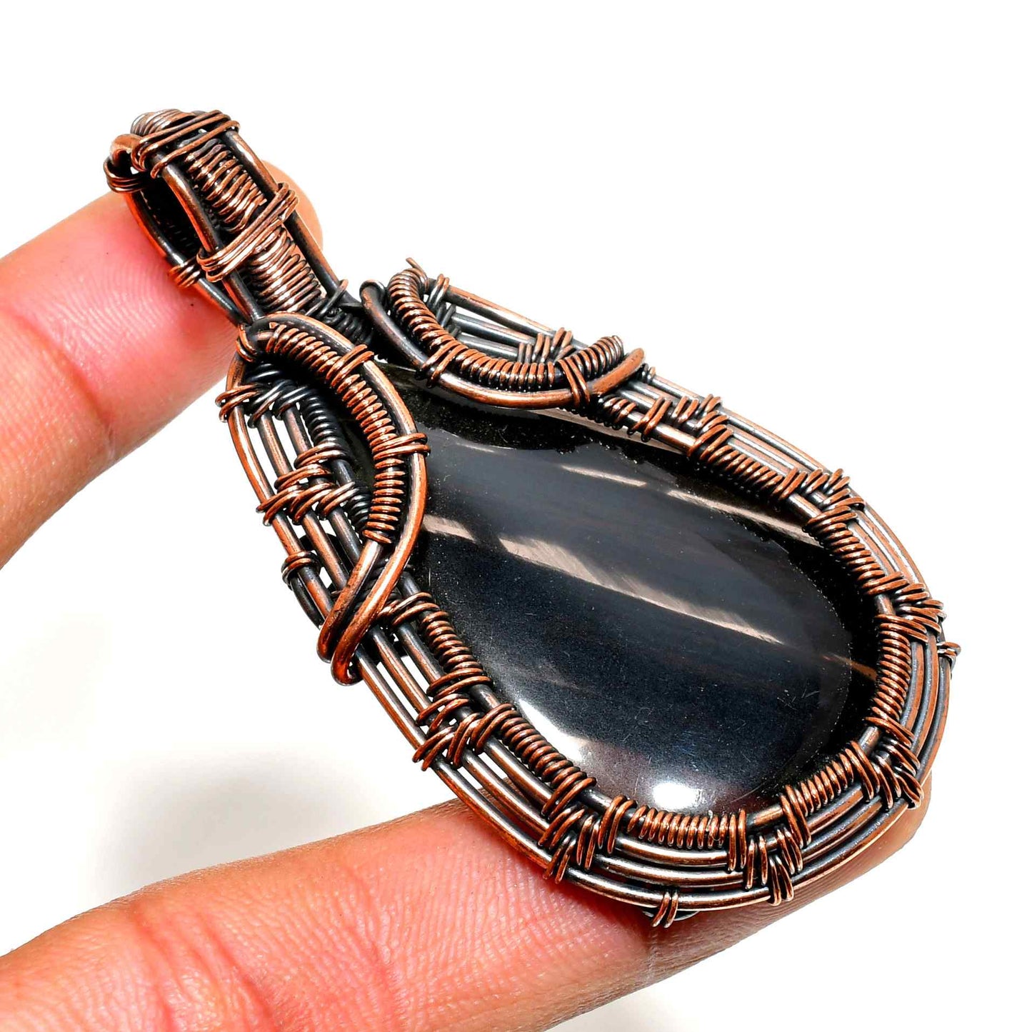 Shadow’s Embrace – Obsidian & Oxidized Copper Pendant