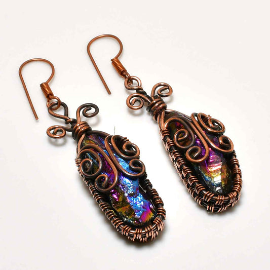 Celestial Harmony – Dichroic Glass & Oxidized Copper Earrings