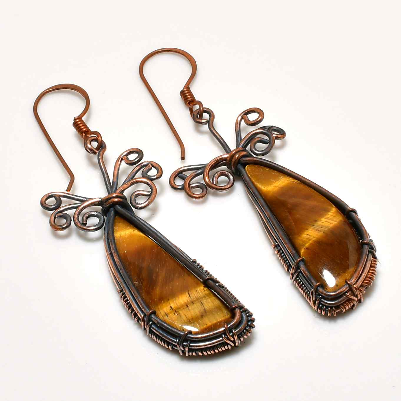 Lionheart’s Gaze – Oxidized Copper Tiger’s Eye Earrings