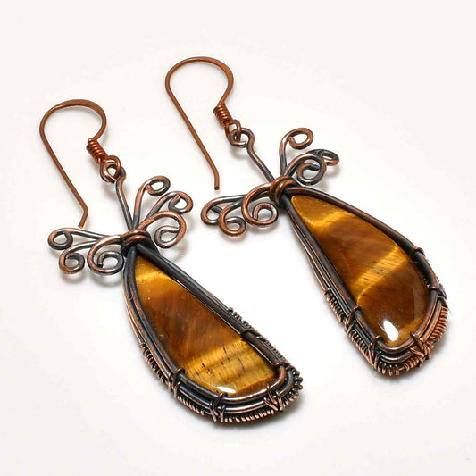 Lionheart’s Gaze – Oxidized Copper Tiger’s Eye Earrings