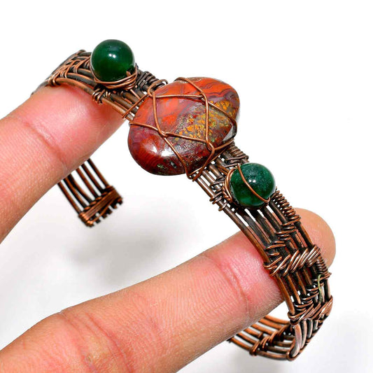 Emberstone Harmony – Red Jasper & Green Aventurine Copper Cuff