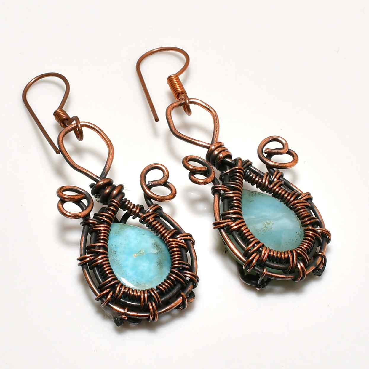 Tranquil Tides – Larimar Copper Earrings