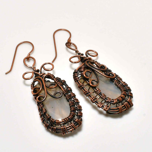 Aurora’s Embrace – Copper-Wrapped Gemstone Earrings