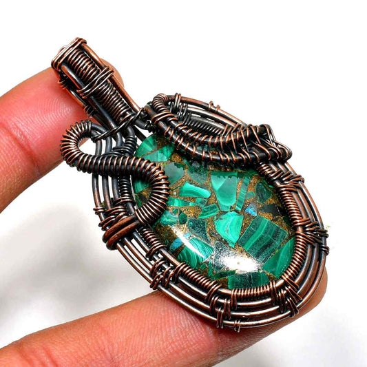 Gaia’s Embrace – Malachite Copper Pendant