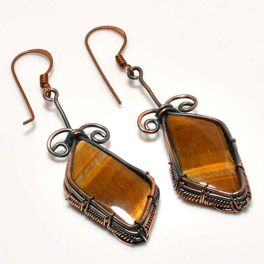 Copper Sentinel – Tiger’s Eye Earrings