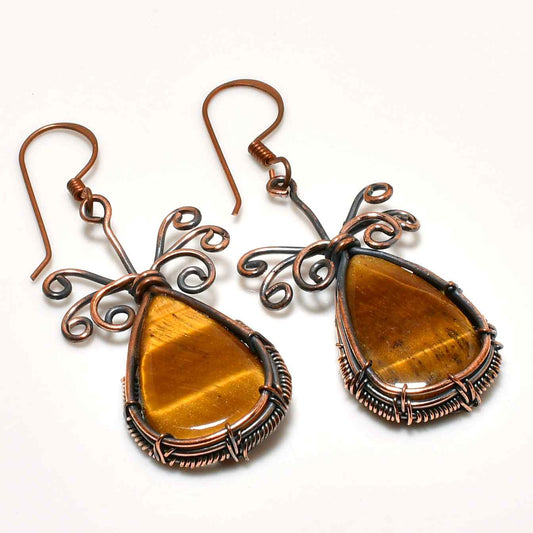 Tiger’s Gaze – Copper-Wrapped Tiger’s Eye Earrings