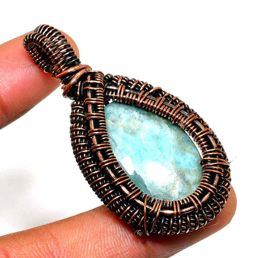 Ocean’s Embrace – Larimar Copper Pendant
