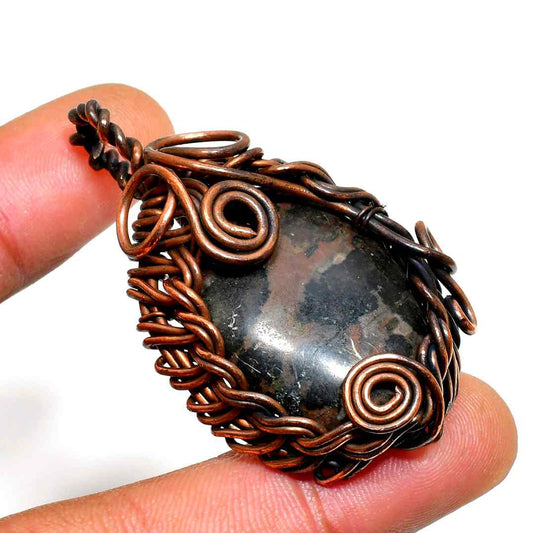Shadow Aegis – Copper-Wrapped Black Stone Pendant