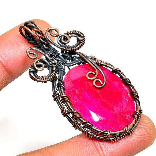 Scarlet Ember – Ruby & Oxidized Copper Pendant