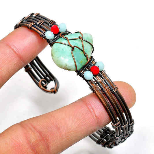 Serenity’s Embrace – Oxidized Copper & Green Stone Bracelet