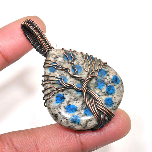 Azure’s Embrace – Copper-Wrapped Blue Stone Pendant