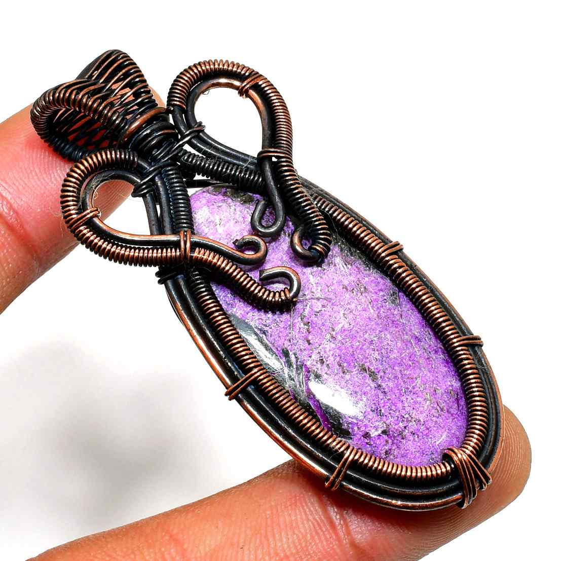 Ezra’s Veil – Amethyst & Copper Wire Pendant