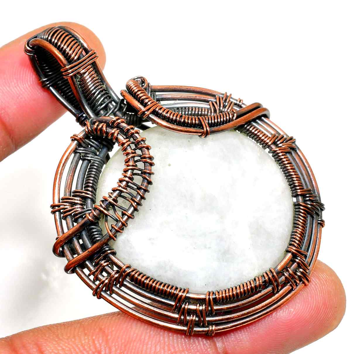 Lunar Serenity – Moonstone & Oxidized Copper Pendant