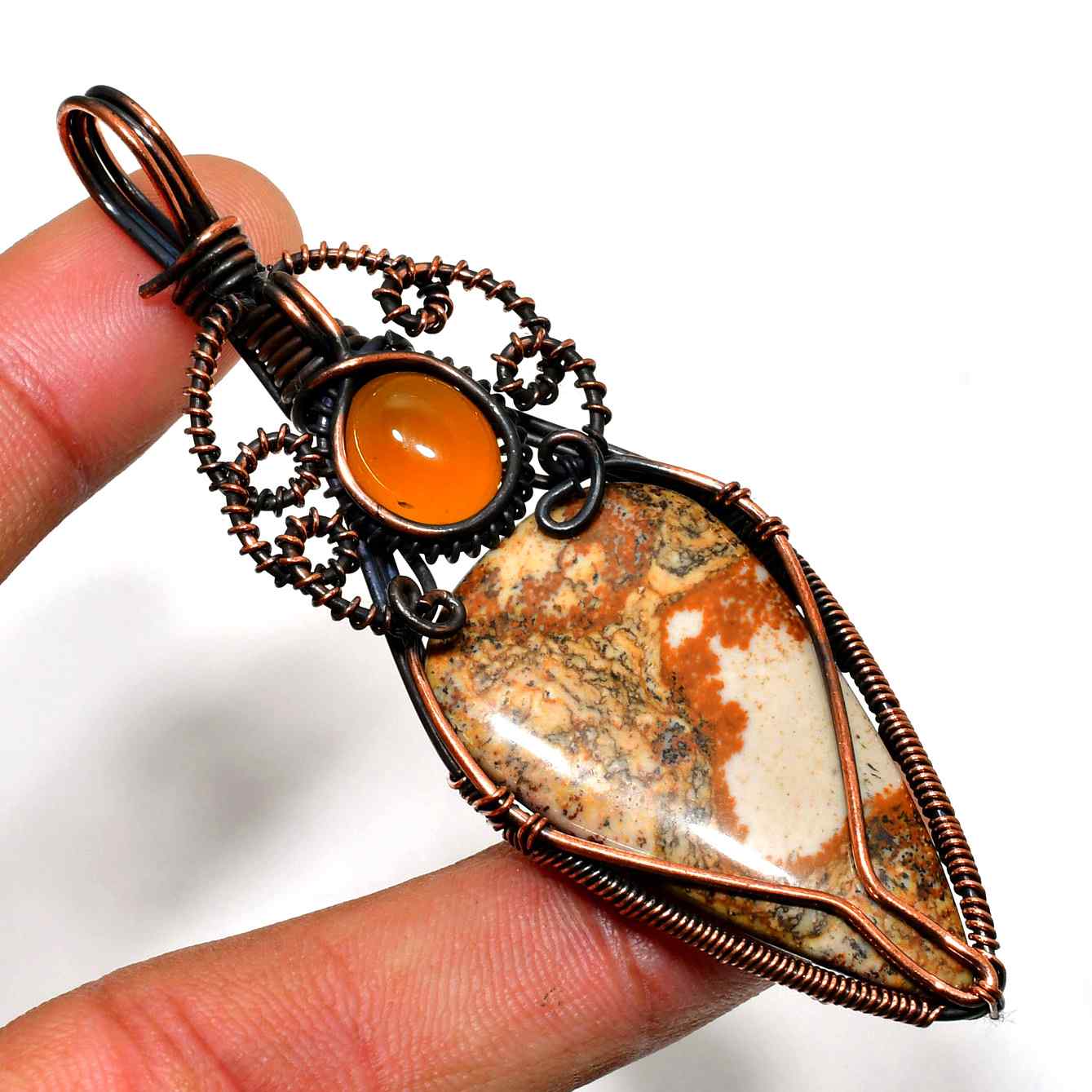 Earthfire Embrace – Jasper & Carnelian Copper Pendant