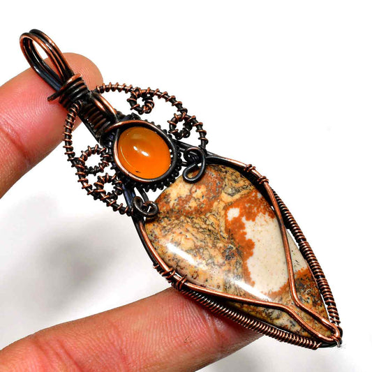 Earthfire Embrace – Jasper & Carnelian Copper Pendant