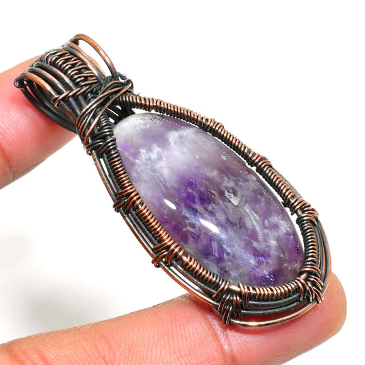 Ezra’s Veil – Amethyst & Copper Wire Pendant