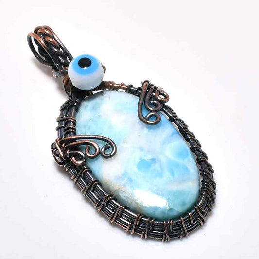 Ocean’s Serenity – Handcrafted Larimar Copper Pendant