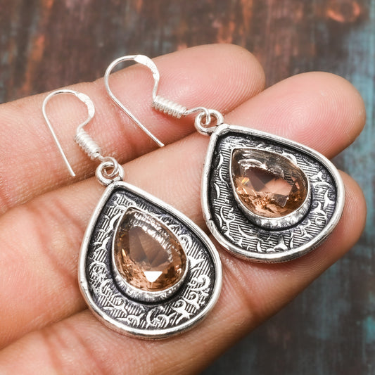Aurora’s Embrace – Rose Quartz Silver Filigree Earrings