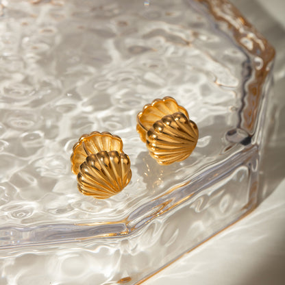 Oceanic Elegance Shell Earrings  - 18K Gold