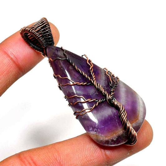 Ezra’s Veil – Oxidized Copper Amethyst Pendant