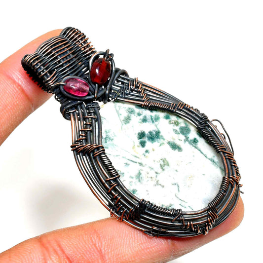 Forest Whisper – Green Moss Agate & Copper Pendant