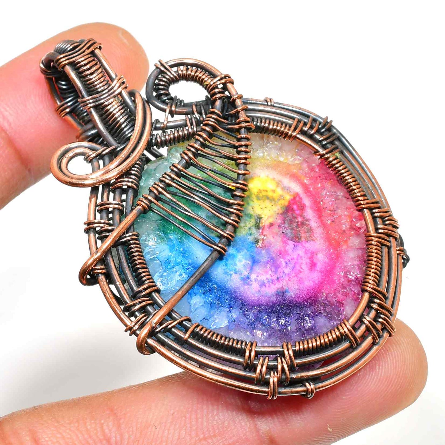 Aurora’s Prism – Rainbow Quartz Copper Pendant