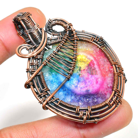 Aurora’s Prism – Rainbow Quartz Copper Pendant