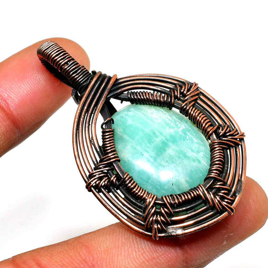 Celestial Embrace – Amazonite & Oxidized Copper Pendant