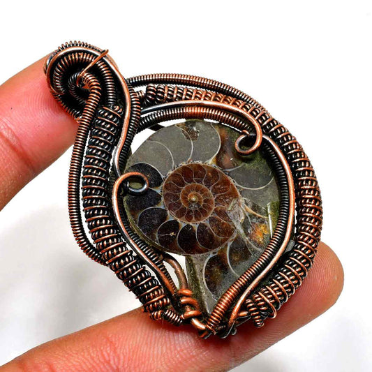 Ammonite Dream – Oxidized Copper Fossil Pendant