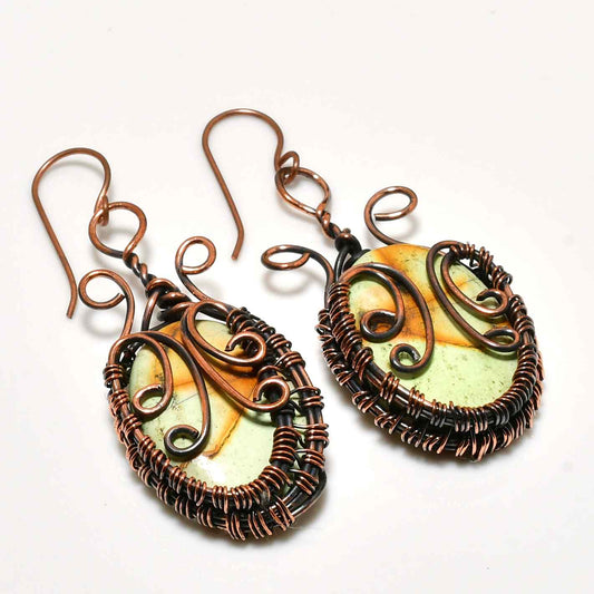 Gaia’s Embrace – Green Stone & Copper Earrings