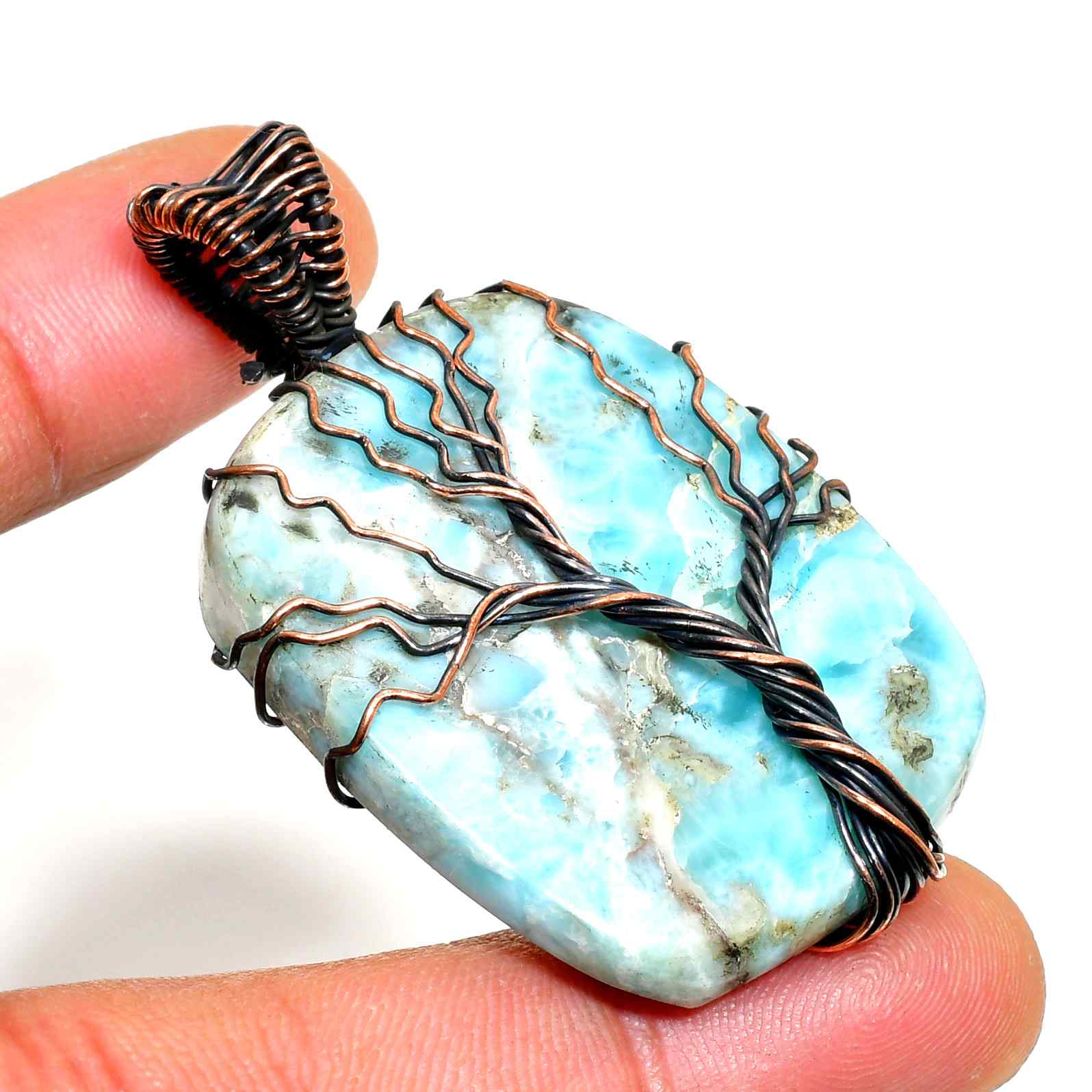 Tranquil Tide – Larimar Copper Pendant