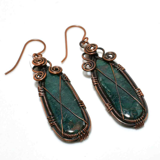 Forest Whisper – Moss Agate & Copper Earrings