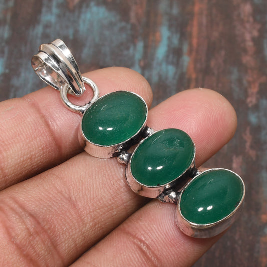 Serenity Triad – Green Aventurine Sterling Silver Pendant