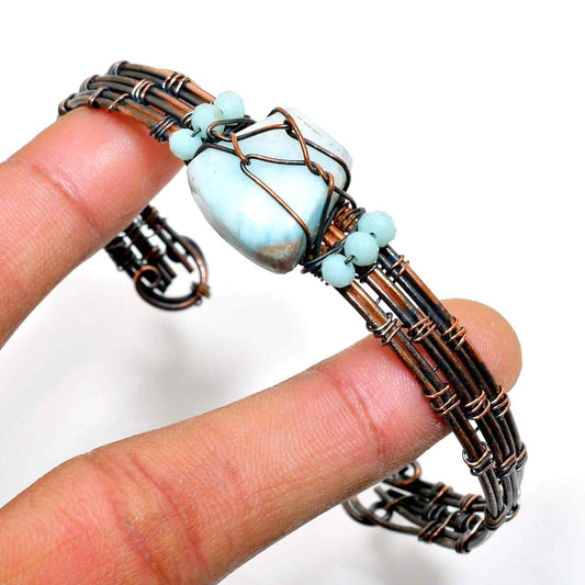 Ocean’s Whisper – Larimar Copper Bracelet