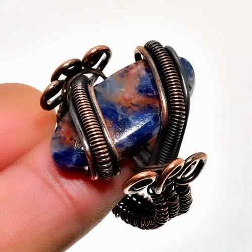 Sodalite’s Embrace – Oxidized Copper Ring