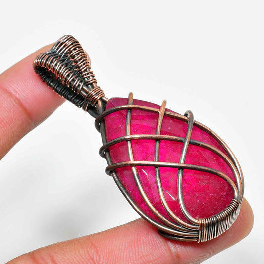 Ruby Radiance – Oxidized Copper Pendant