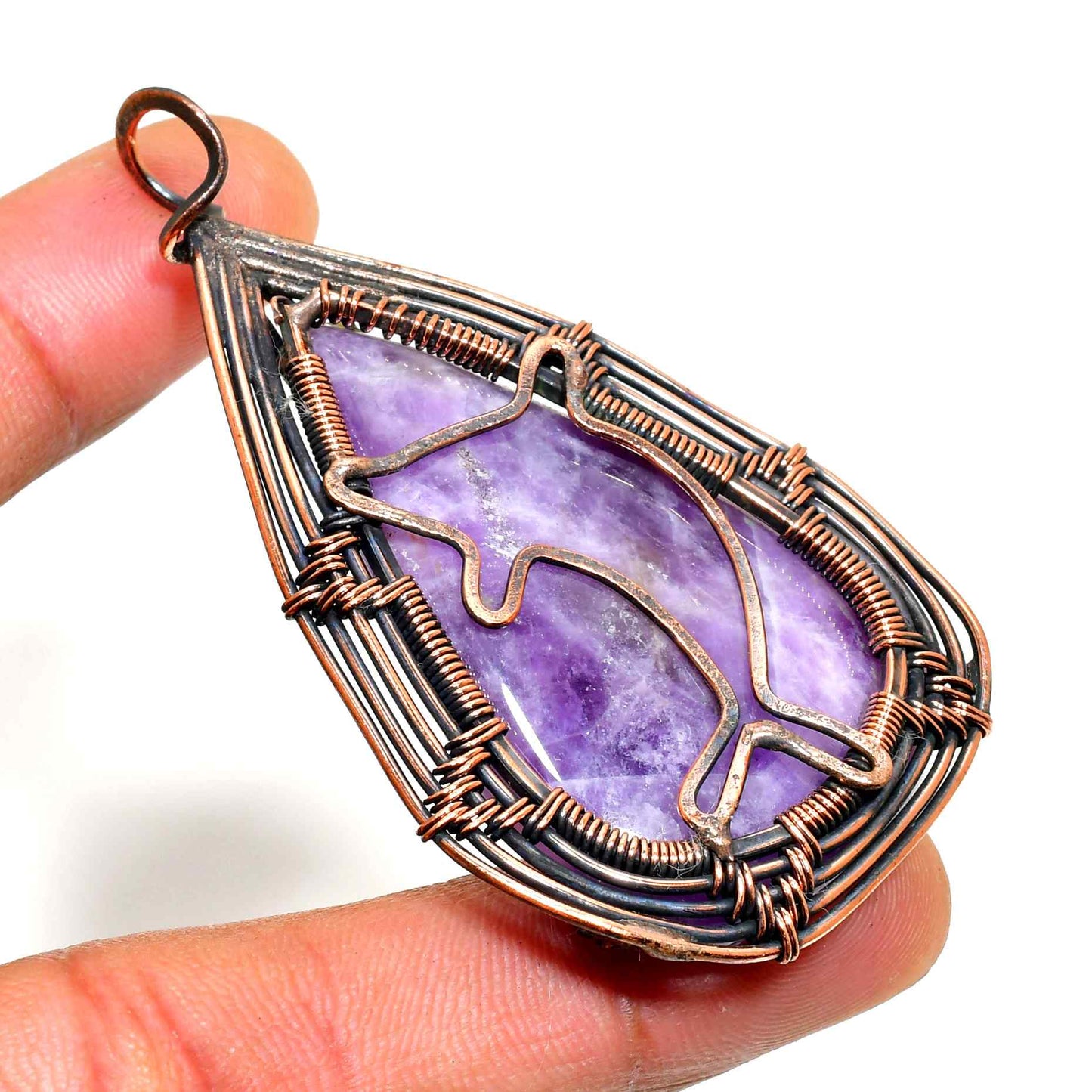 Ezra’s Veil – Amethyst Copper Wire Pendant