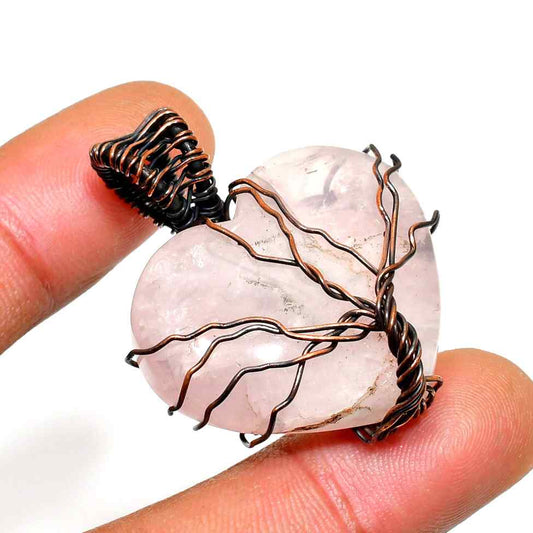 Heart of Harmony – Rose Quartz Copper Pendant