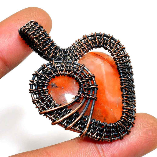 Ember Glow – Orange Calcite Copper Pendant