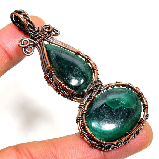 Verdant Whisper – Double Drop Copper Pendant