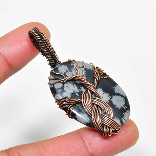 Gaia’s Tree – Snowflake Obsidian Copper Pendant