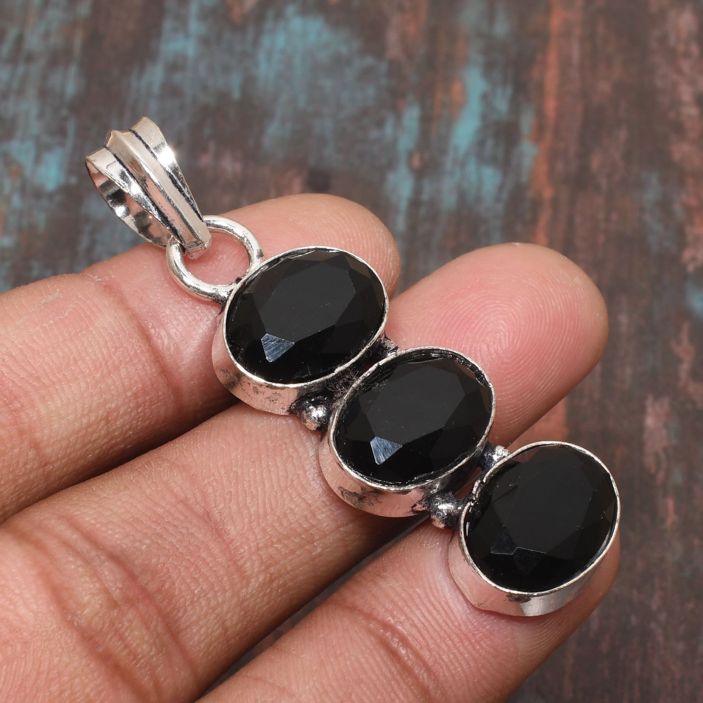 Ebon Triad – Triple Onyx Sterling Silver Pendant