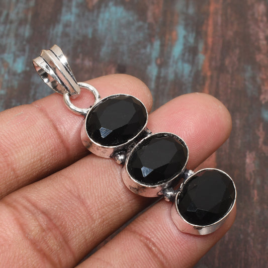 Ebon Triad – Triple Onyx Sterling Silver Pendant