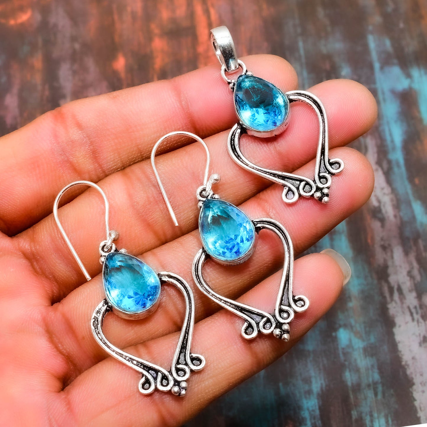 Aurora Teardrop – Blue Topaz & Sterling Silver Set