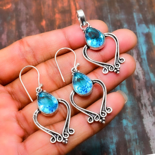 Aurora Teardrop – Blue Topaz & Sterling Silver Set