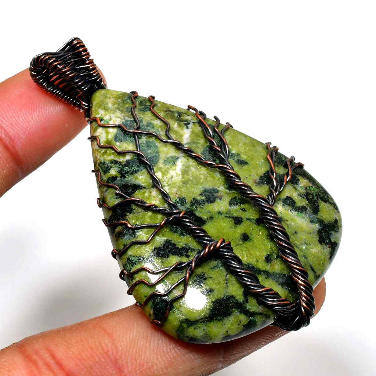 Gaia’s Embrace – Serpentine Copper Pendant
