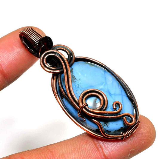 Ocean’s Whisper – Blue Lace Agate Copper Pendant