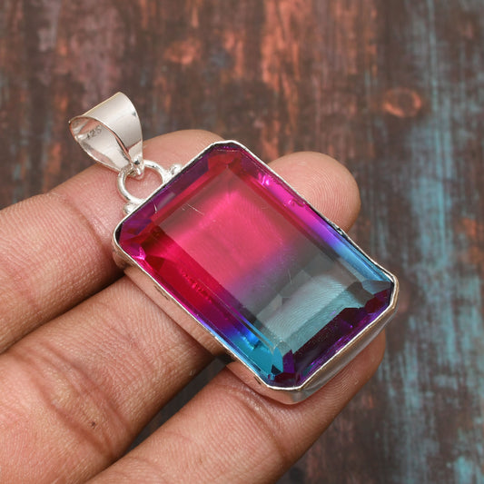 Aurora’s Glow – Rainbow Aura Quartz Sterling Silver Pendant